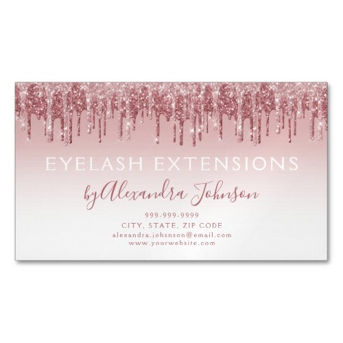 Rose Gold Glitter and Sparkle Eyelash Extension Business Card Magnet