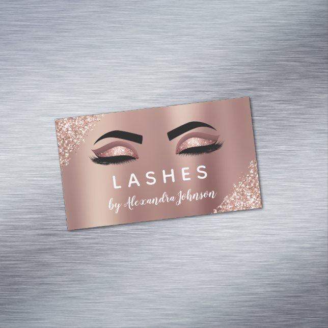 Rose Gold Glitter and Sparkle Eyelash Extension Business Card Magnet (In Situ)