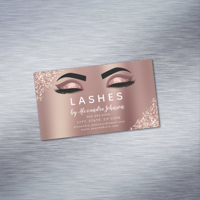 Rose Gold Glitter and Sparkle Eyelash Extension Business Card Magnet (In Situ)
