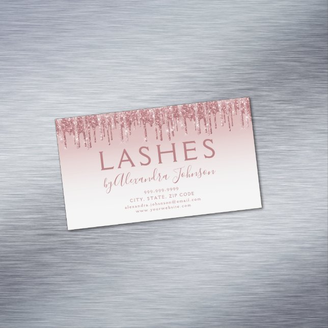 Rose Gold Glitter and Sparkle Eyelash Extension Business Card Magnet (In Situ)