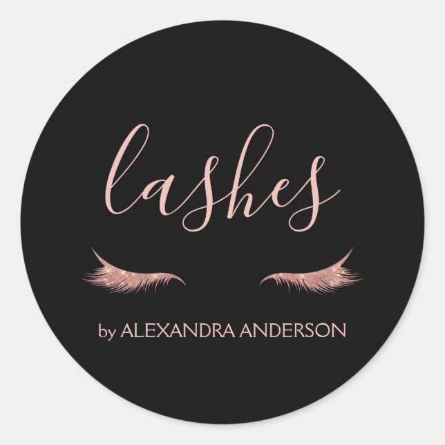 Rose Gold Glitter and Sparkle Eyelash Extension Classic Round Sticker (Front)