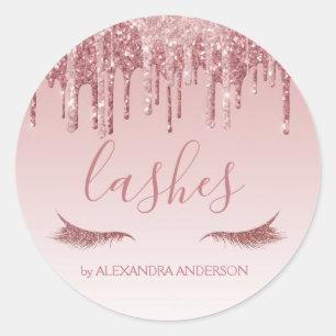Rose Gold Glitter and Sparkle Eyelash Extension Classic Round Sticker