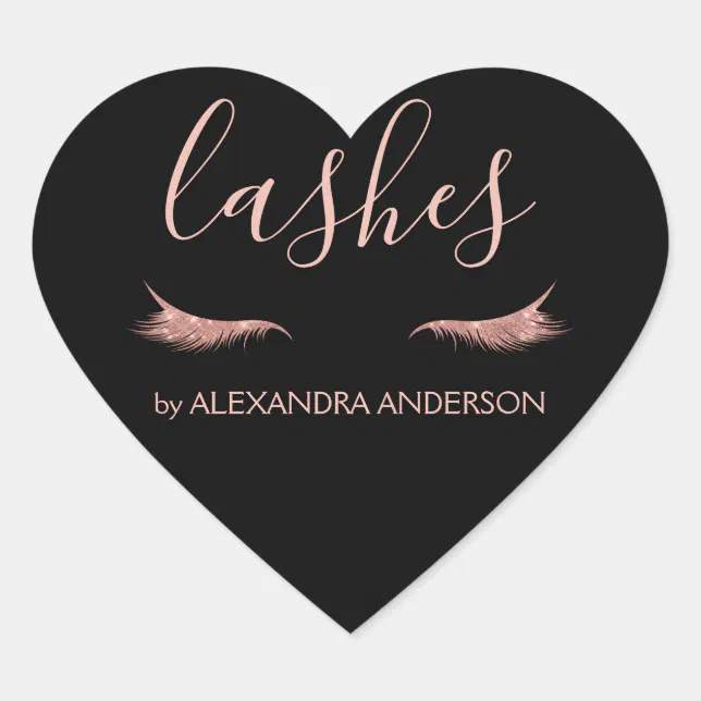Lash Extensions Sticker Rose Gold Glitter and Sparkle Eyelash Extension Heart Sticker | Zazzle