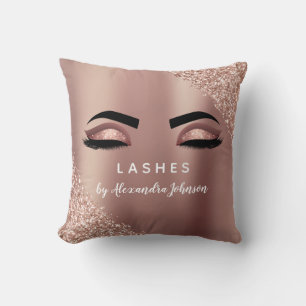 Rose Gold Glitter and Sparkle Eyelash Extension Throw Pillow