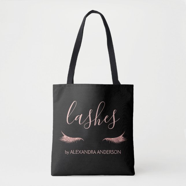 Rose Gold Glitter and Sparkle Eyelash Extension Tote Bag (Front)