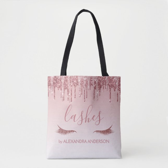 Rose Gold Glitter and Sparkle Eyelash Extension Tote Bag (Front)