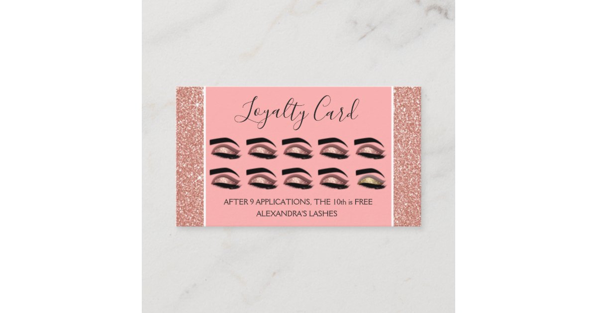Rose Gold Glitter And Sparkle Eyelash Extensions Loyalty Card Zazzle