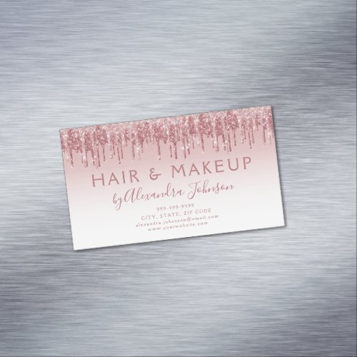 Rose Gold Glitter and Sparkle Hair Makeup Beauty Business Card Magnet