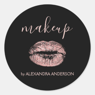 Rose Gold Glitter and Sparkle Lipstick Makeup Classic Round Sticker