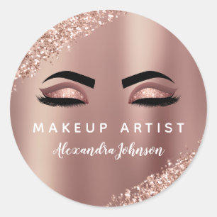 Rose Gold Glitter and Sparkle Makeup Artist Classic Round Sticker