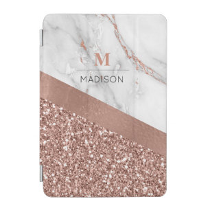 Rose Gold Glitter and Sparkle Marble Monogram  iPad Mini Cover