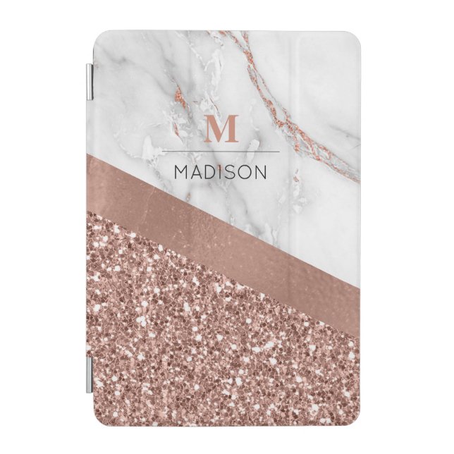 Rose Gold Glitter and Sparkle Marble Monogram  iPad Mini Cover (Front)