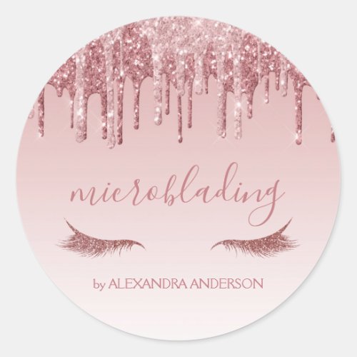 Rose Gold Glitter and Sparkle Microblading Classic Round Sticker