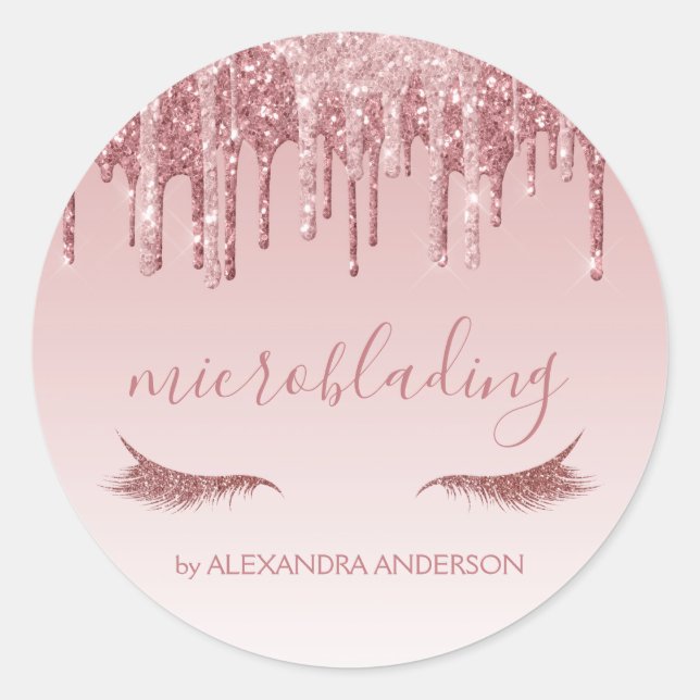 Rose Gold Glitter and Sparkle Microblading Classic Round Sticker (Front)