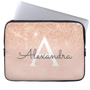Rose Gold Glitter and Sparkle Monogram Laptop Sleeve