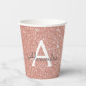 Rose Gold Glitter and Sparkle Monogram Paper Cups