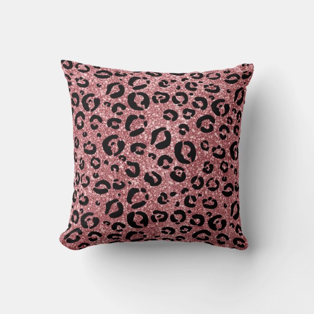 Rose Gold Glitter Animal Cheetah Print Girly  Throw Pillow (Front)