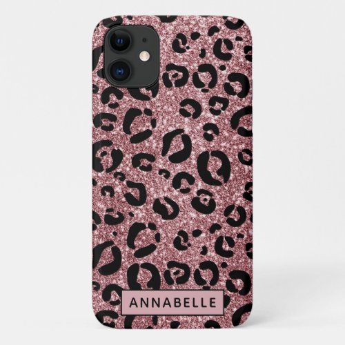 Rose Gold Glitter Animal Cheetah Print Monogram iPhone 11 Case