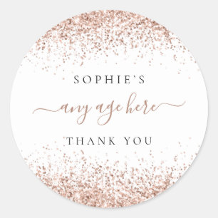 Rose Gold Glitter Any Age Birthday Thank You Classic Round Sticker