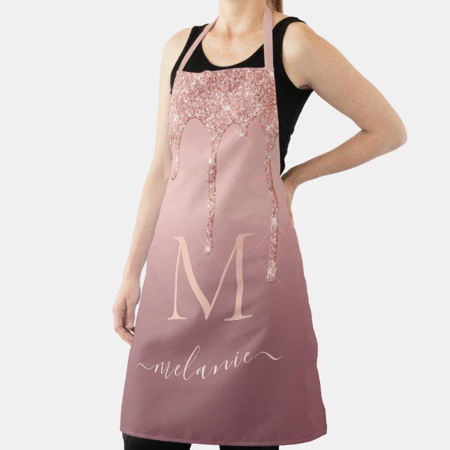 Rose Gold Glitter Apron Custom Letter and Name (Insitu)