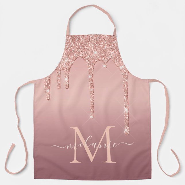 Rose Gold Glitter Apron Custom Name and Letter (Front)