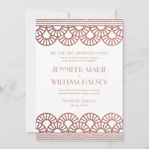 Rose Gold Glitter Art Deco Fan Wedding Invitation