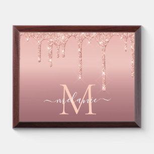 Rose Gold Glitter Award Plaque Custom Name Letter