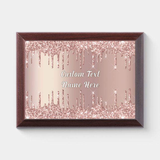 Rose Gold Glitter Award Plaque Custom Text Name (Horizontal)