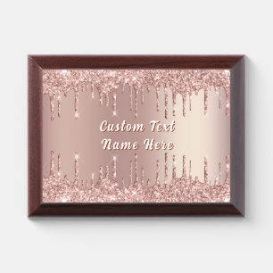 Rose Gold Glitter Award Plaque Personalized Text