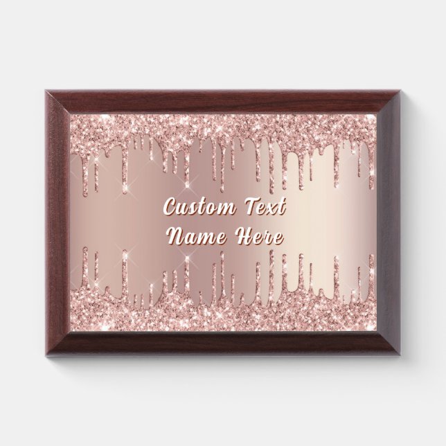 Rose Gold Glitter Award Plaque Personalized Text (Horizontal)