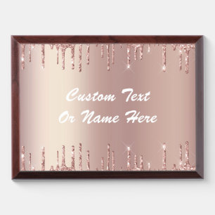 Rose Gold Glitter Award Plaque with Custom Text