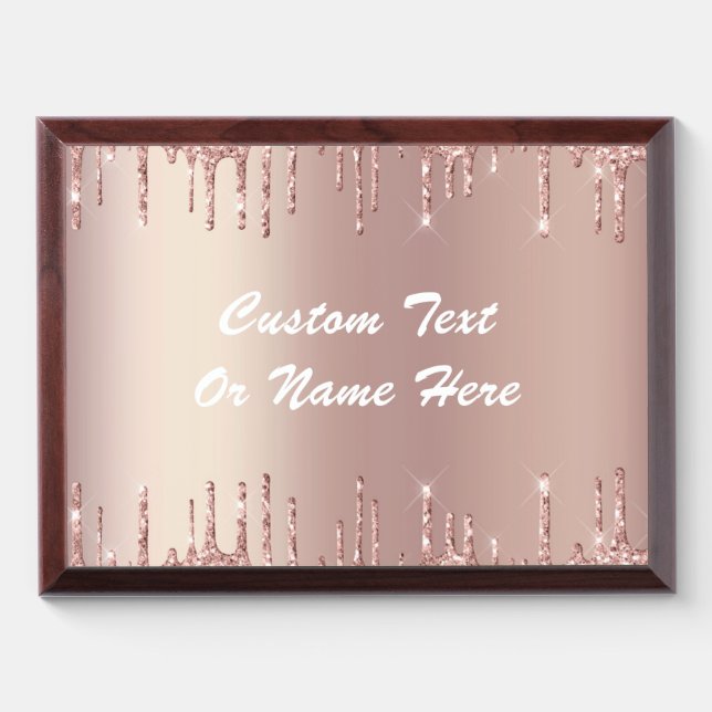 Rose Gold Glitter Award Plaque with Custom Text (Horizontal)