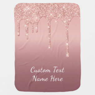 Rose Gold Glitter Baby Blanket Custom Text Name