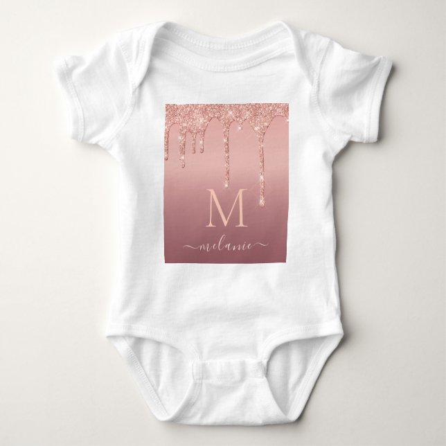 Rose Gold Glitter Baby Bodysuit Custom Name Letter (Front)
