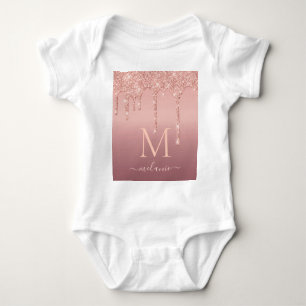 Rose Gold Glitter Baby Bodysuit Custom Text Letter
