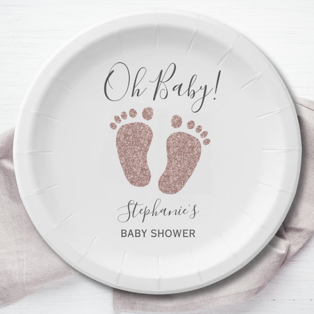 Rose Gold Glitter Baby Feet Baby Shower Paper Plates (Creator Uploaded)