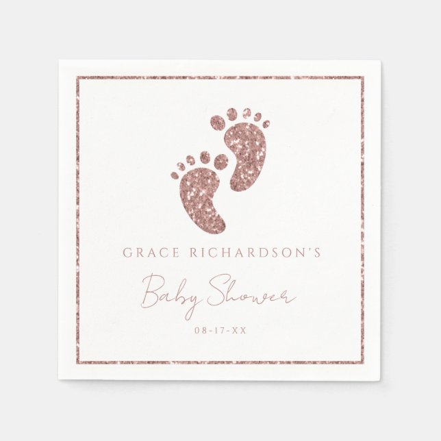 Rose Gold Glitter Baby Feet Baby Shower Personaliz Napkins (Front)
