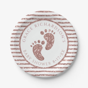 Rose Gold Glitter Baby Feet Baby Shower Personaliz Paper Plates