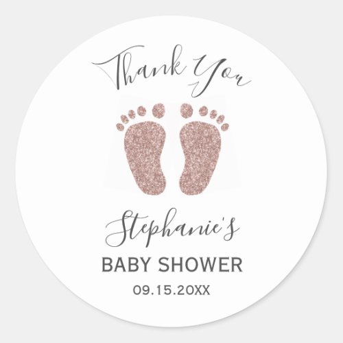 Rose Gold Glitter Baby Feet Thank You  Classic Round Sticker