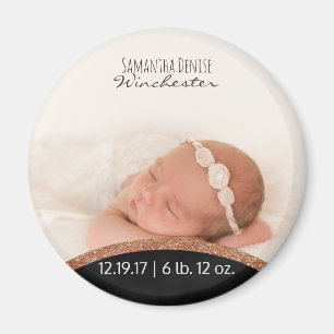 Rose Gold Glitter   Baby Photo Birth Announcement Magnet