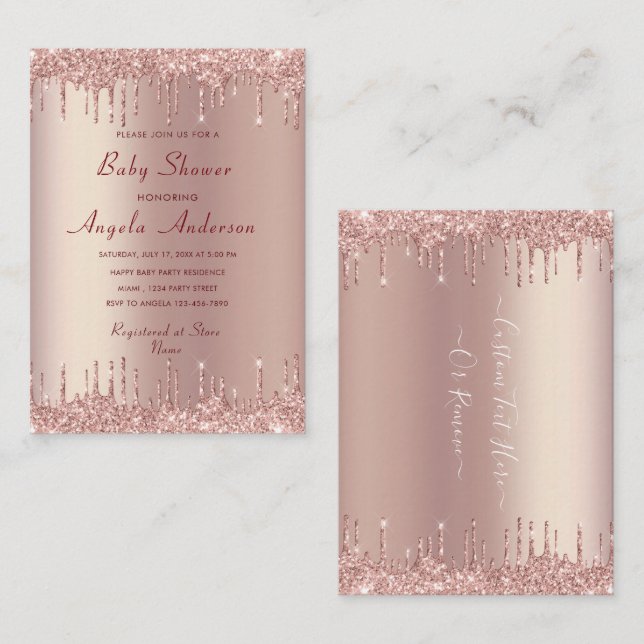 Rose Gold Glitter Baby Shower Invitation Template (Front/Back)