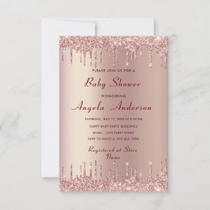 Rose Gold Glitter Baby Shower Invitation Template