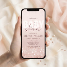 Rose Gold Glitter Baby Shower Mobile Invite