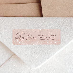 Rose Gold Glitter Baby Shower Return Address Label