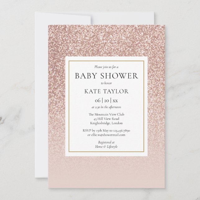 Rose Gold Glitter Baby Shower / Sprinkle Invitation (Front)