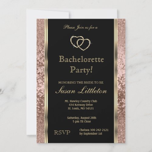 Rose Gold Glitter Bachelorette Party  Invitation