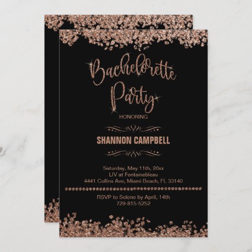 Rose Gold Glitter Bachelorette Party With Bling  Invitation
