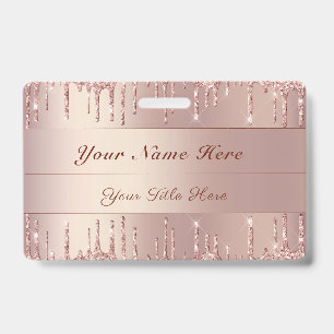 Rose Gold Glitter Badge Template Custom Name Text