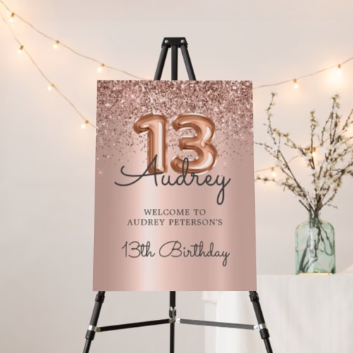 Rose Gold Glitter Balloon 13th Birthday Welcome Foam Board