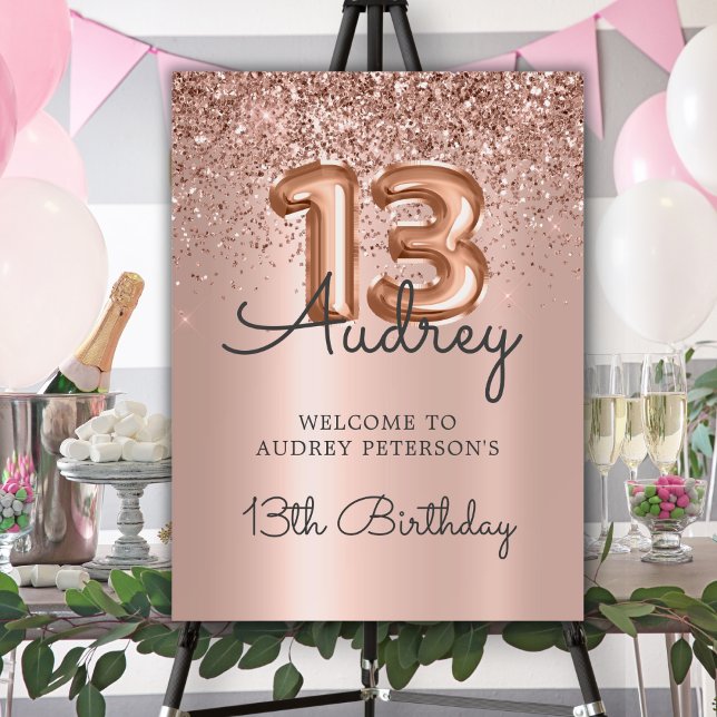 Rose Gold Glitter Balloon 13th Birthday Welcome Foam Board (Creator Uploaded)